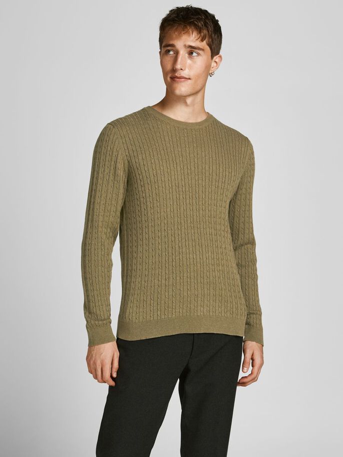 JACK JONES PREMIUM Winter Cable Crew Knit Capers detail view