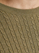 JACK JONES PREMIUM Winter Cable Crew Knit Capers full front view
