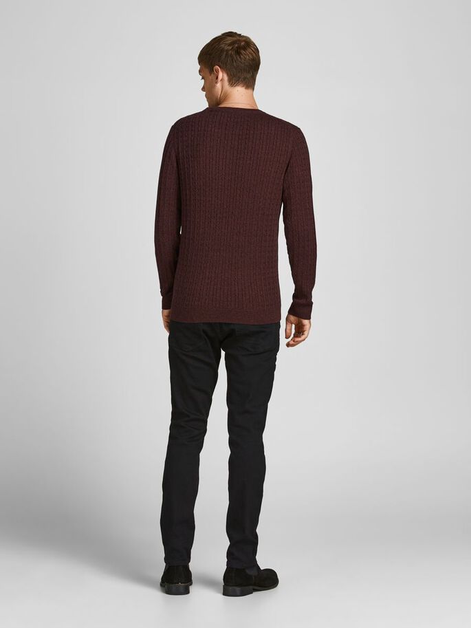 Men's Winter Cable Crew Cowhide Knit Jumper-Back View