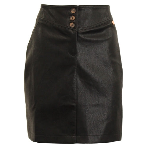 Women's Black Leatherette Skirt Front Close Up View