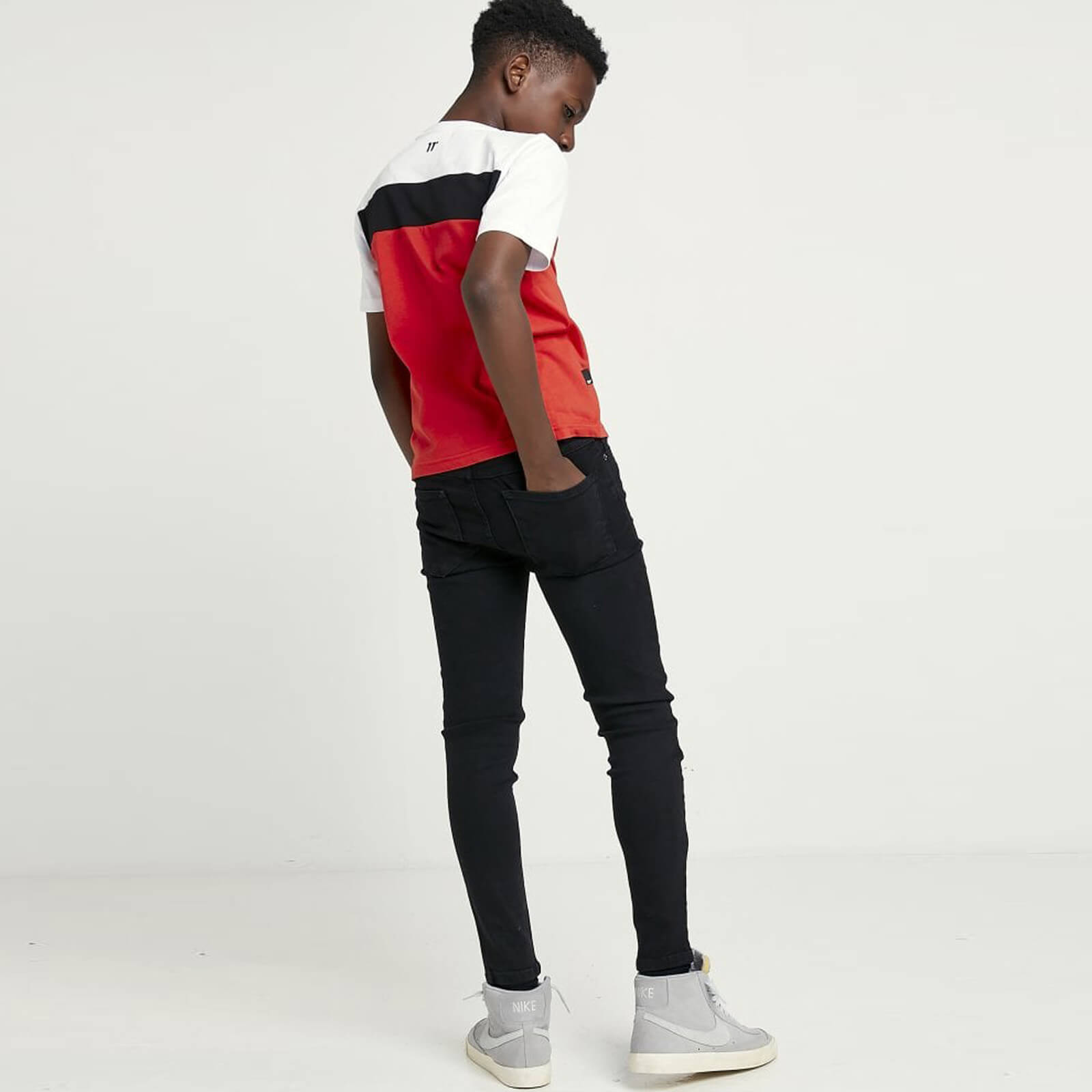 Boy's Sustainable Skinny Jeans Black-Model Back View