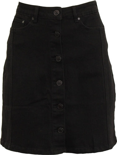 Women's Black Denim Skirt Front Close Up View