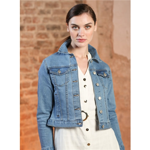 Cathlin Indigo Denim Jacket - Model Front View