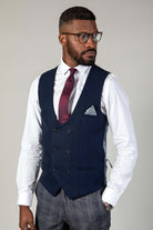 MARC DARCY Kelvin Double Breasted Waistcoat BLACK model front view