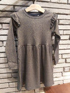 NAME IT Siclo Long Sleeve Glitter Dress Gilded Beige model front view
