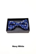 Zazzi Boyswear Zazzi Pattern Boys Boxed Bowtie & Pocket Square Navy White front view