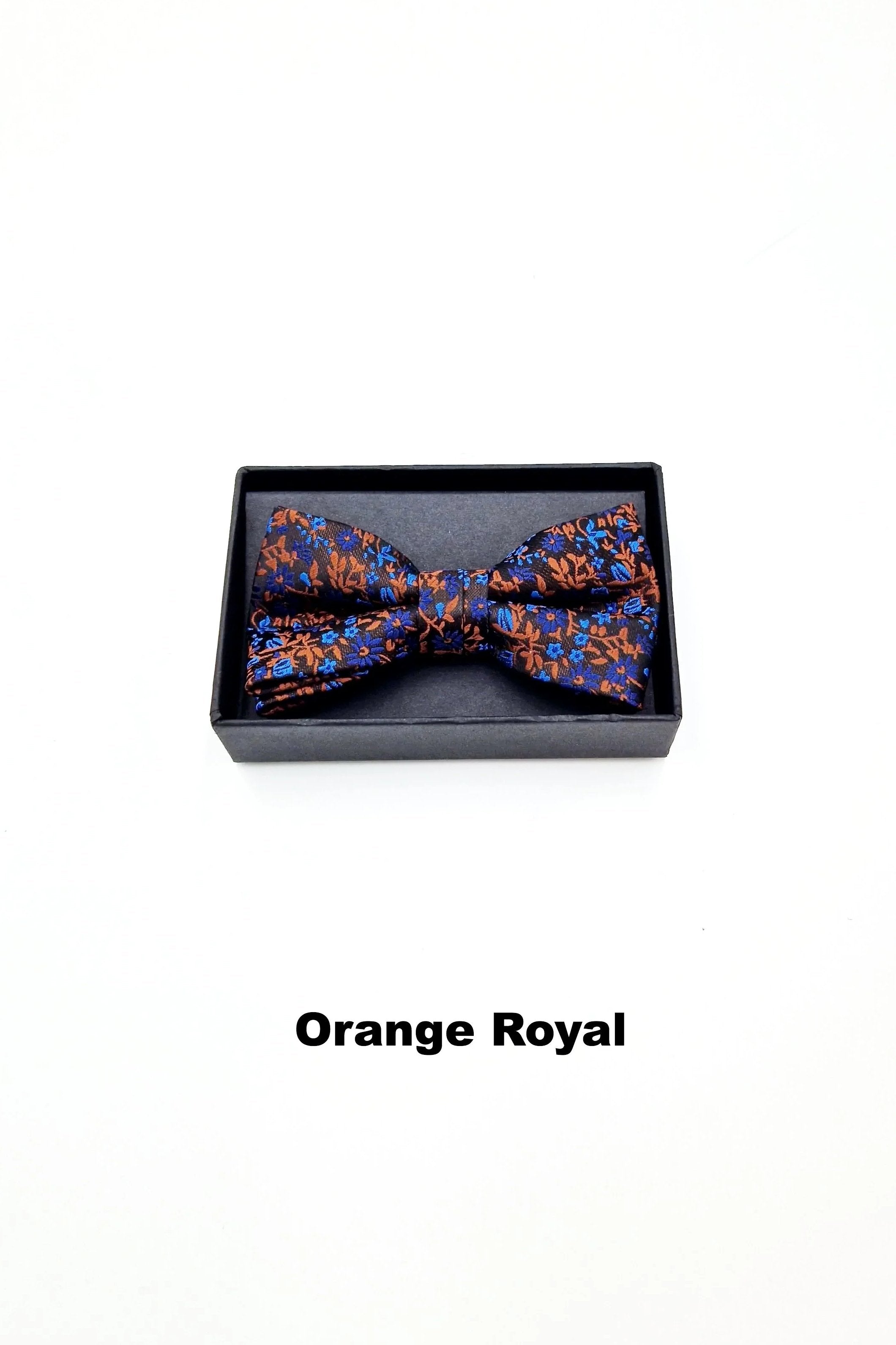 Zazzi Pattern Boys Boxed Bowtie & Pocket Square orange royal