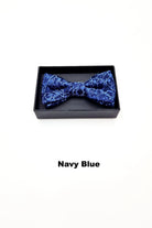 Zazzi Boyswear Zazzi Pattern Boys Boxed Bowtie & Pocket Square Navy White flat front view