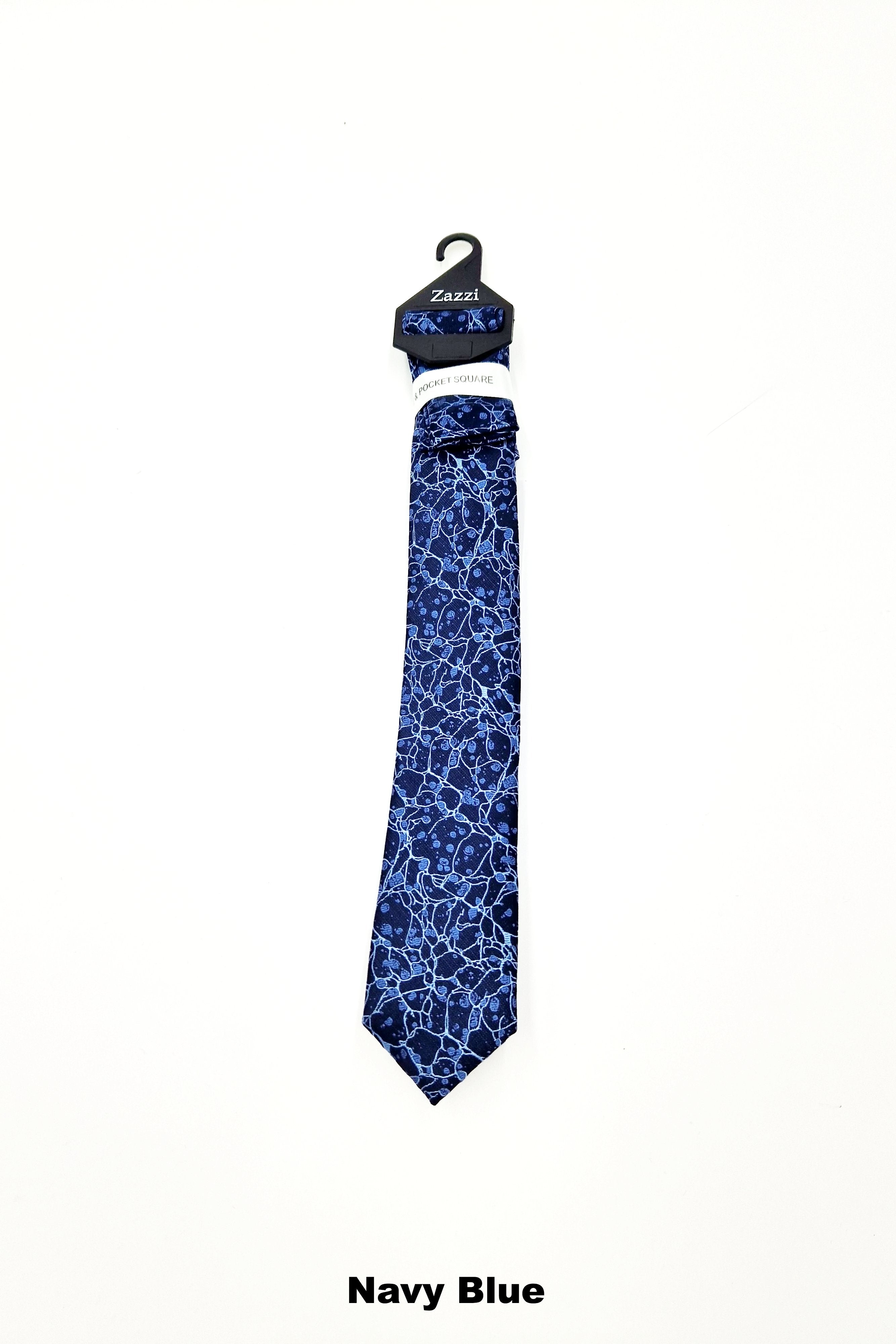 Zazzi Pattern Boys Tie & Pocket Square Navy Blue