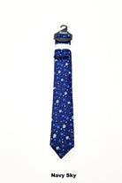 Zazzi Boyswear Zazzi Pattern Kid Boys Tie & Pocket Square Blue Pink close up view