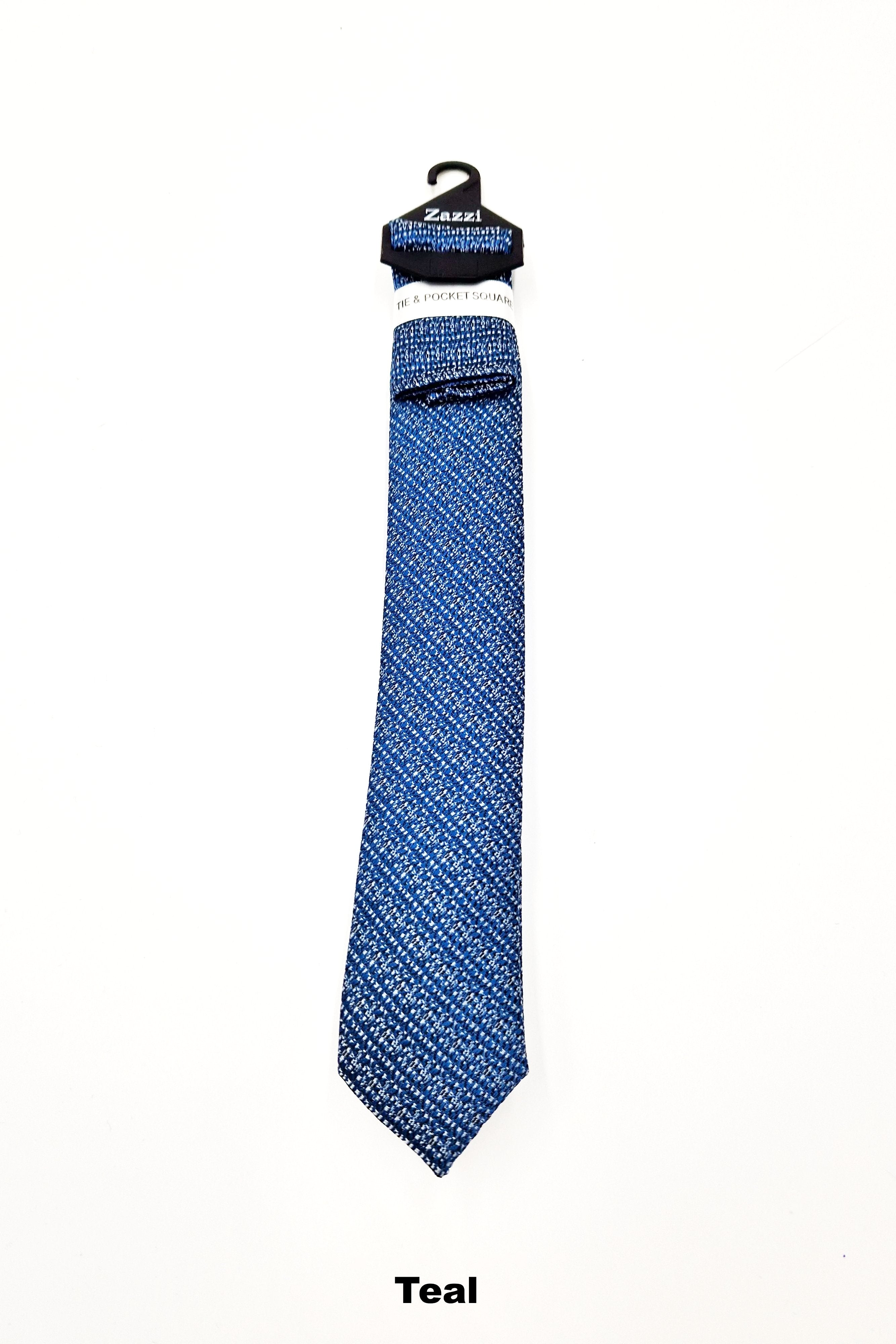 Zazzi Boyswear Zazzi Grain Kid Boys Tie & Pocket Square Teal front view