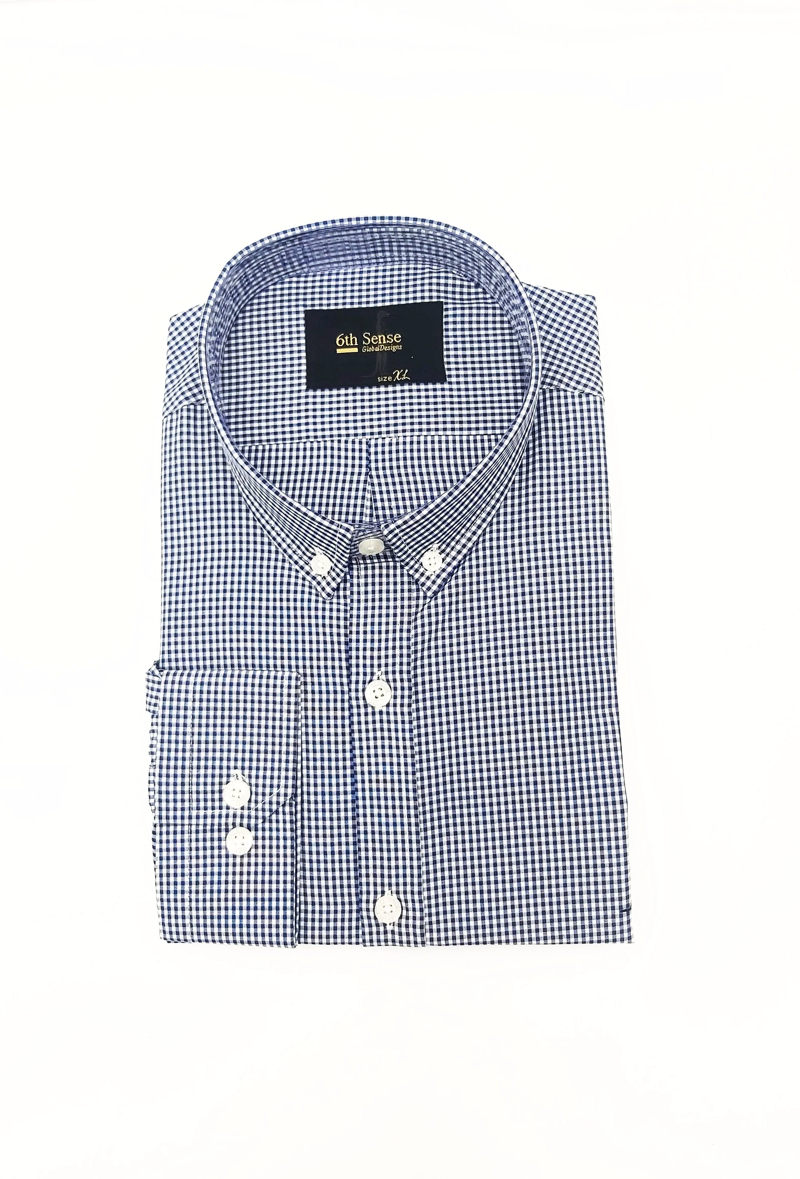 Men's Button Down Navy Check Pattern Shirt-Front View
