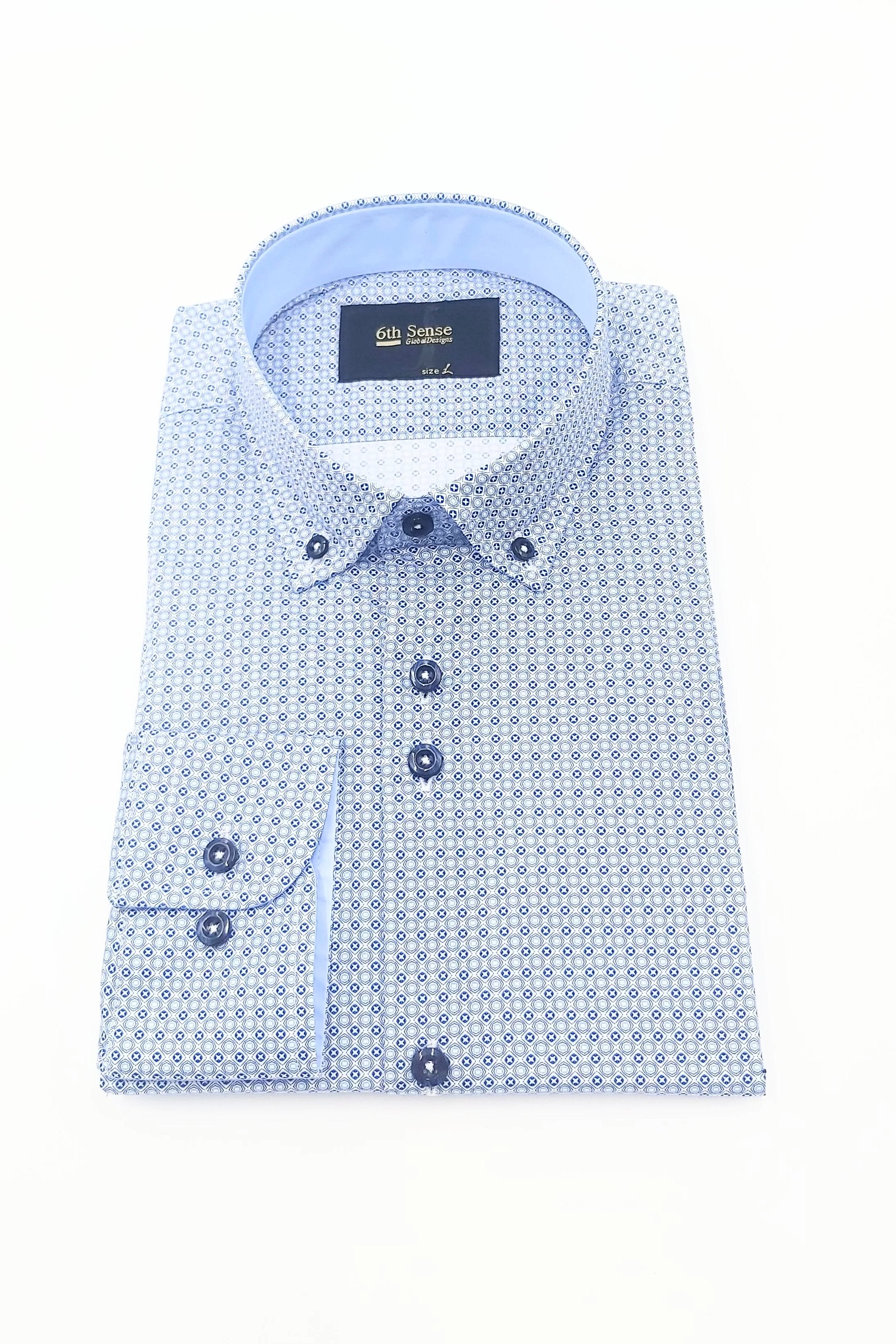 Men's Button Down Blue Diamond Pattern Shirt-Front View