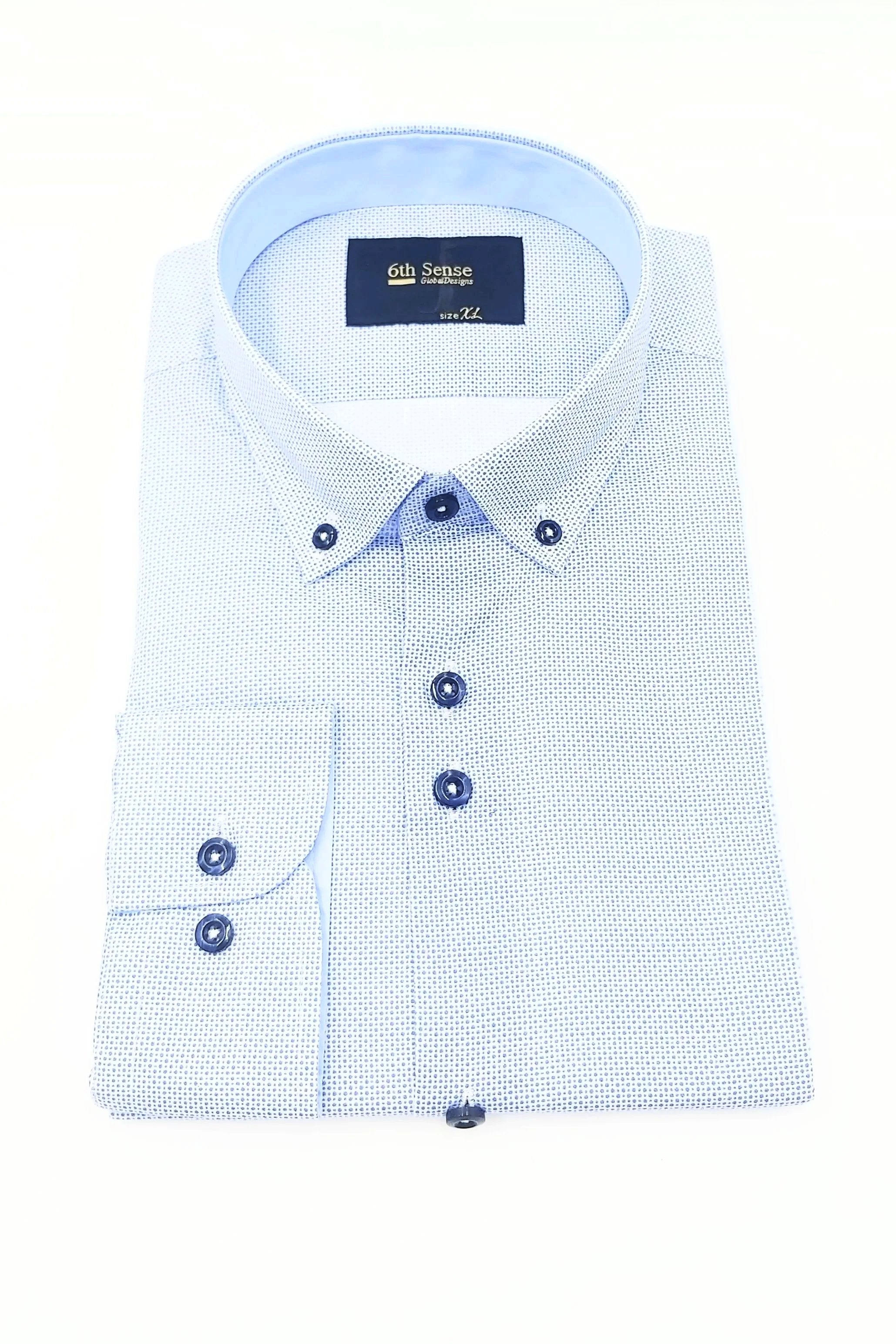 Men's Button Down Blue Dot Pattern Shirt-Front View