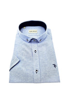tom penn Short Sleeve Oxford Blue Shirt Blue front view