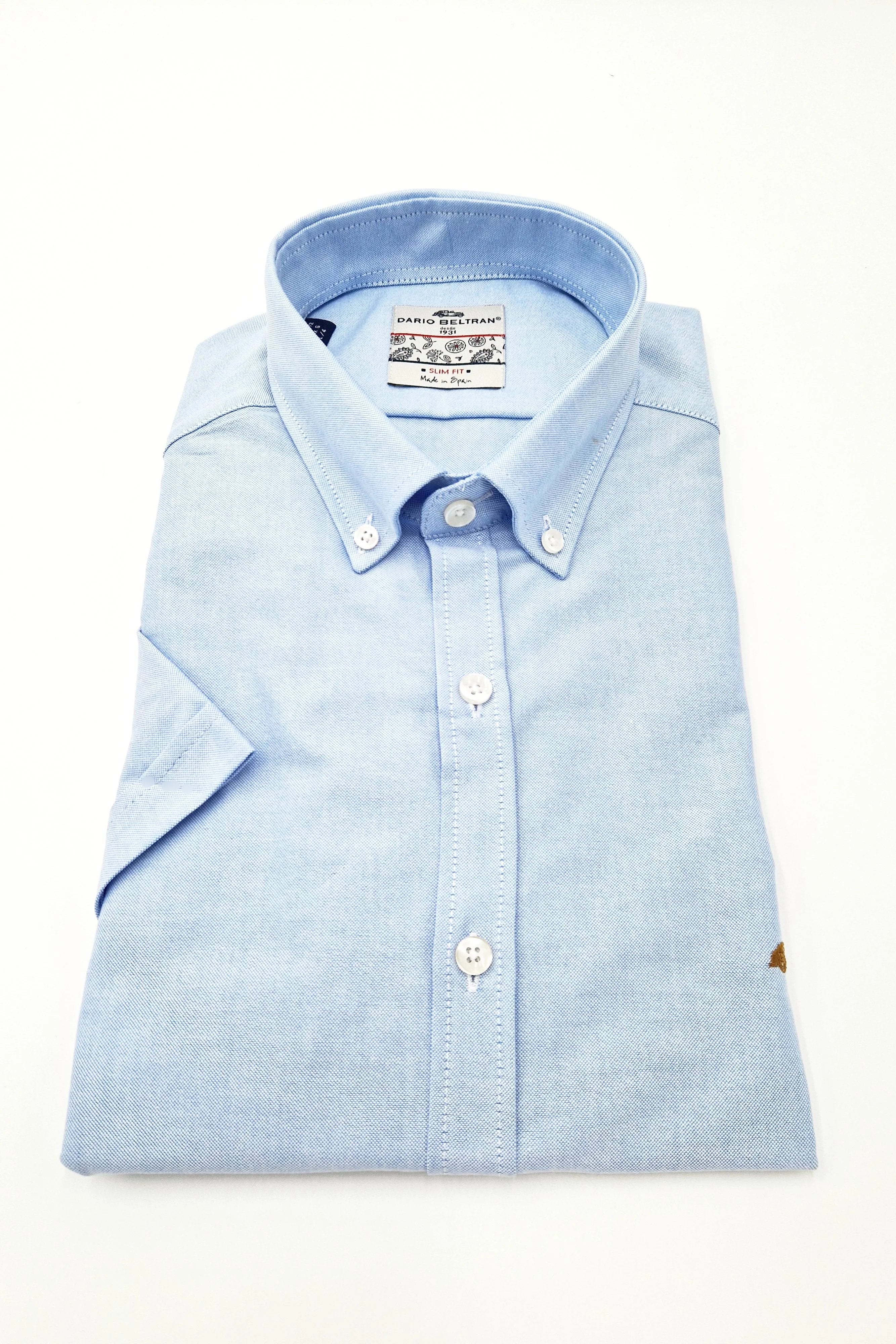 DARIO BELTRAN Zamina Sky Blue Button Down Short Sleeve Shirt Sky Blue front view