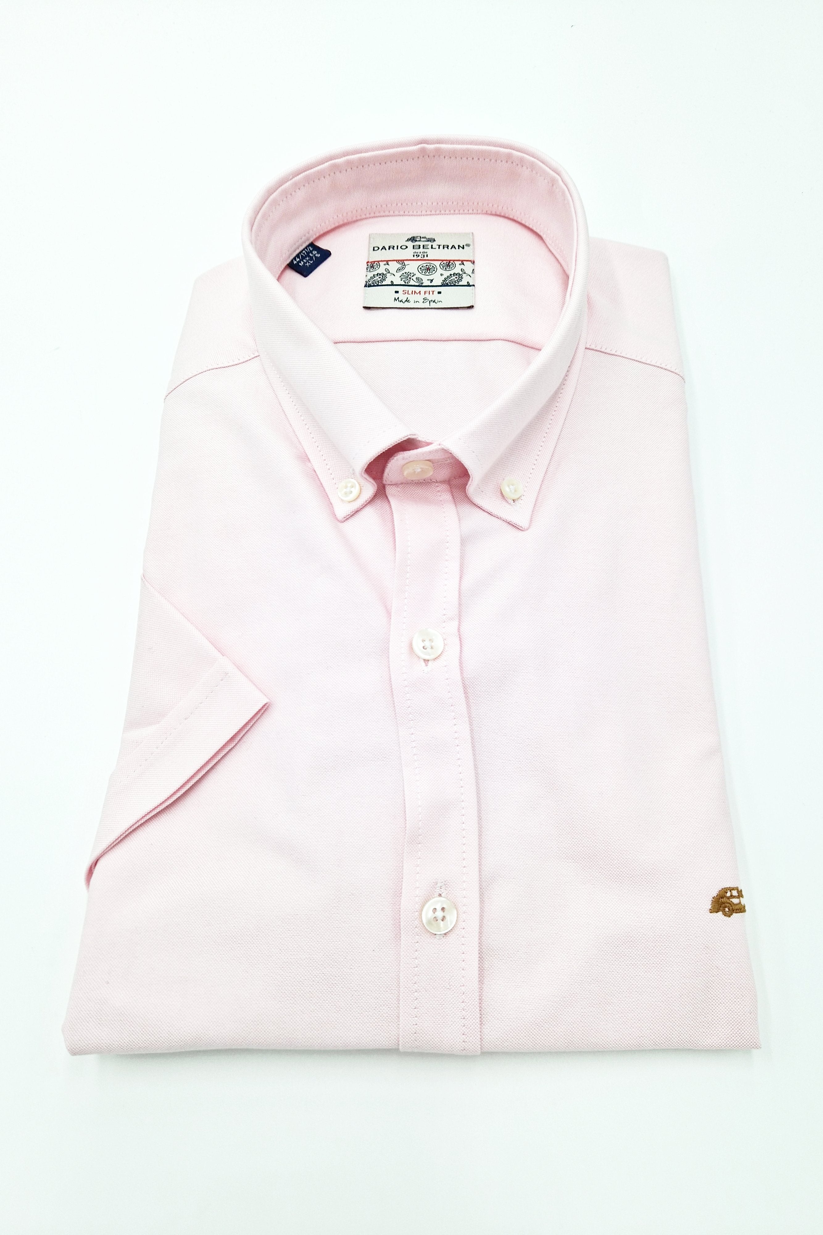 Zamina Pink Button Down Slim Fit Short Sleeve Shirt