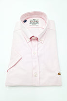 DARIO BELTRAN Zamina Pink Button Down Slim Fit Short Sleeve Shirt Pink front view