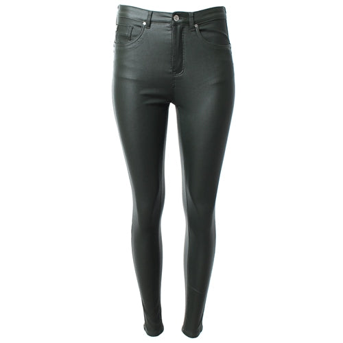 Ladies Lorraine Skinny Leather Jean Khakii-Ghost Front View