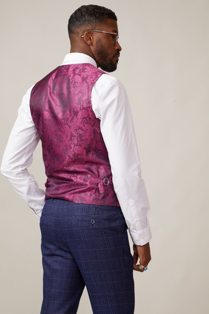 Men's Kelvin Double Breasted Berry Waistcoat-Paisley lining view