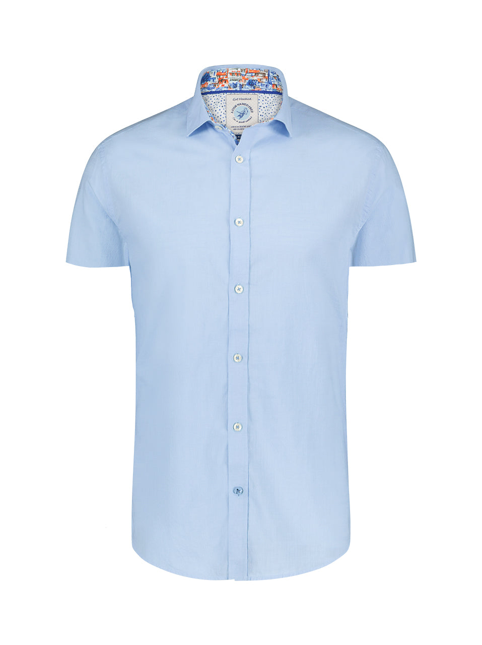 Short Sleeve Light Blue Linen Mens Shirt