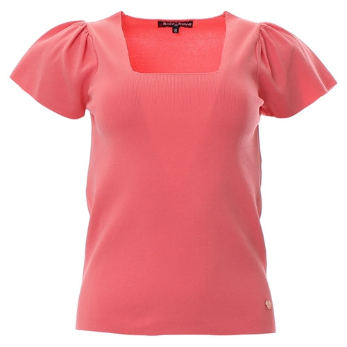 Ladies Breena Coral Knitted Top-Ghost Front View