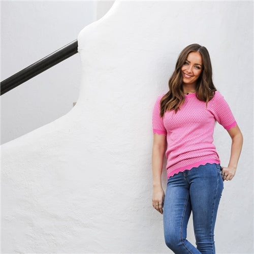 Ladies Edwina Pink Knitted Top-Side view