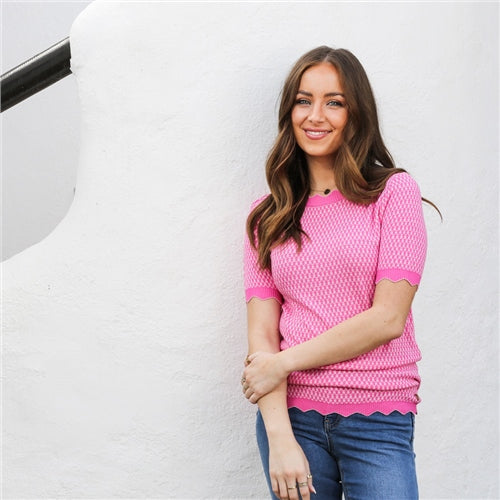 Ladies Edwina Pink Knitted Top-Front View