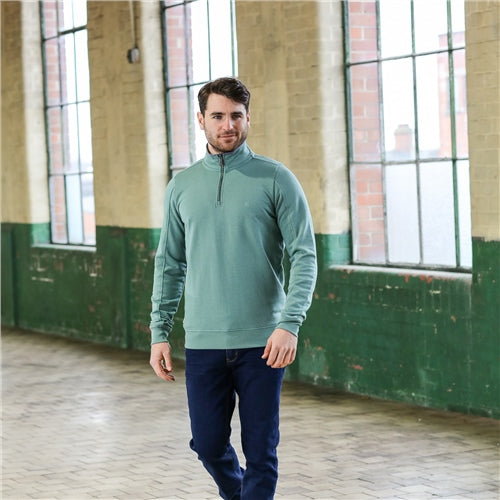 Men's Paddy Half Zip Green Knitwear-Model Full Front View