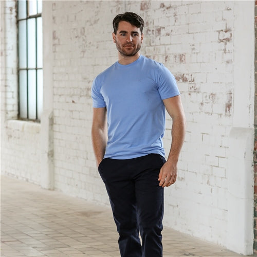 Men's Sky Blue Finn Short Sleeve Tee-Model Full Front View