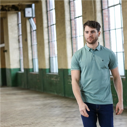 Men's James Short Sleeve Green Polo Shirt-Front View 2