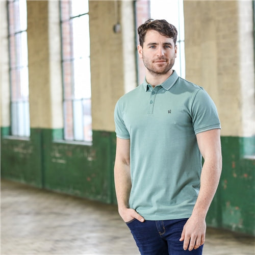 Men's James Short Sleeve Green Polo Shirt-Front View 1