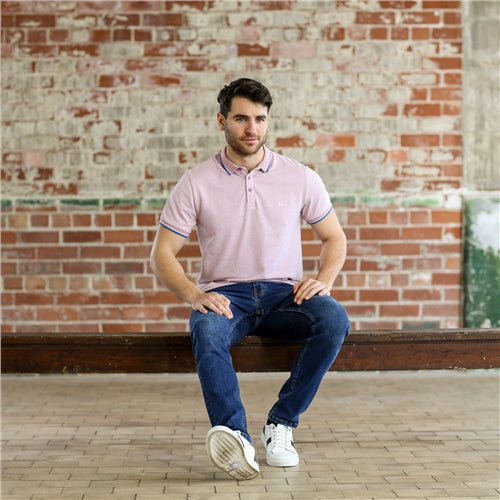 Men's Philip Short Sleeve Pink Polo Shirt-Model Front View 2