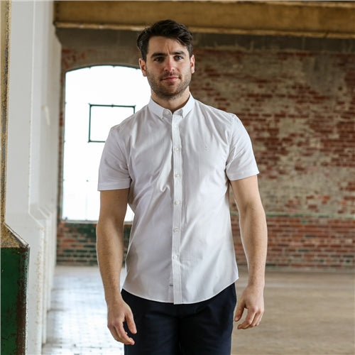 Men's Brien Short Sleeve White Shirt-Front View 2