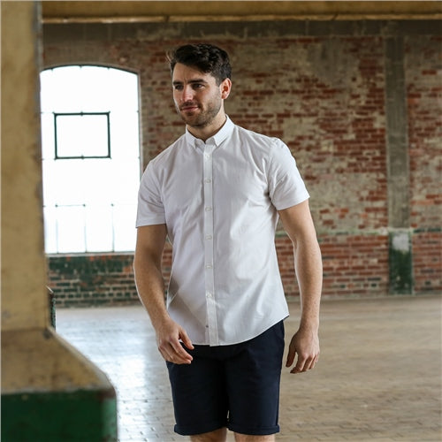Men's Brien Short Sleeve White Shirt-Front View