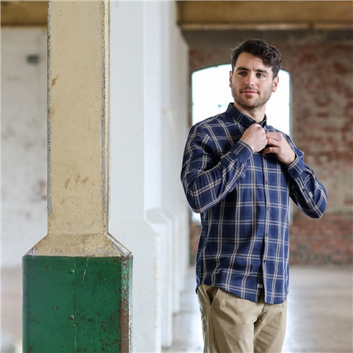 Men's Colm Navy Check Shirt-Side/Front View