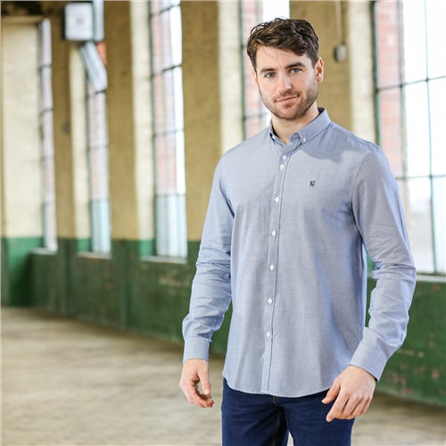 Men's Fallon Navy Shirt-Model Side View