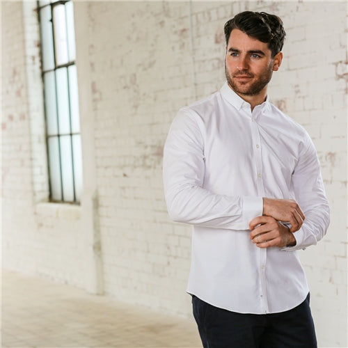 Men's Oliver Oxford White Shirt-Model Side View