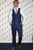 MARC DARCY Harry Indigo Tweed Check Waistcoat Indigo detail view