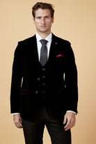 MARC DARCY Hudson Black Velvet Jacket BLACK front view