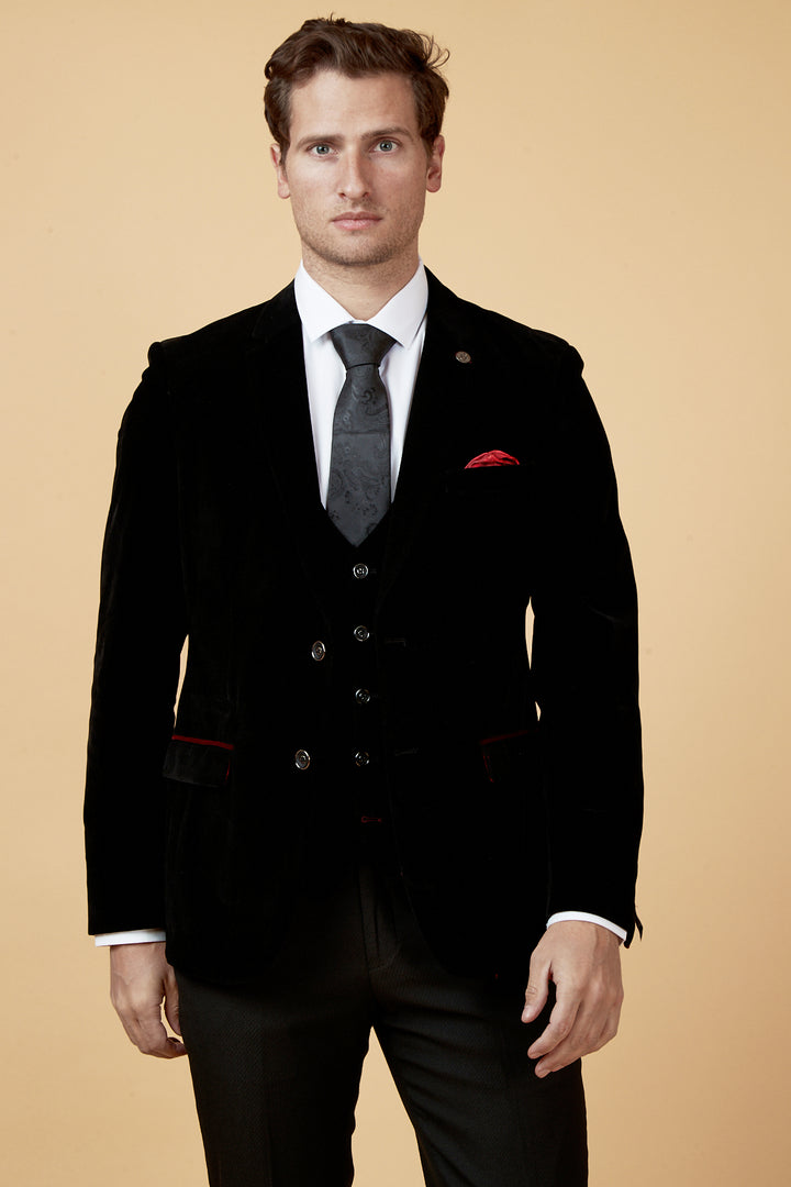 MARC DARCY Hudson Black Velvet Jacket BLACK front view