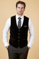 MARC DARCY Hudson Black Velvet Waistcoat BLACK front view