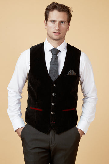 MARC DARCY Hudson Black Velvet Waistcoat BLACK front view