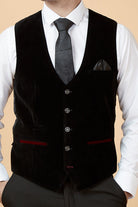 MARC DARCY Hudson Black Velvet Waistcoat BLACK model front view