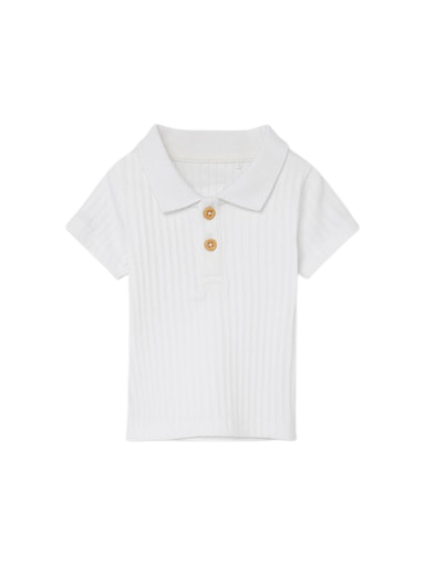 Boy's White Falvan Short Sleeve Polo-Ghost Front View
