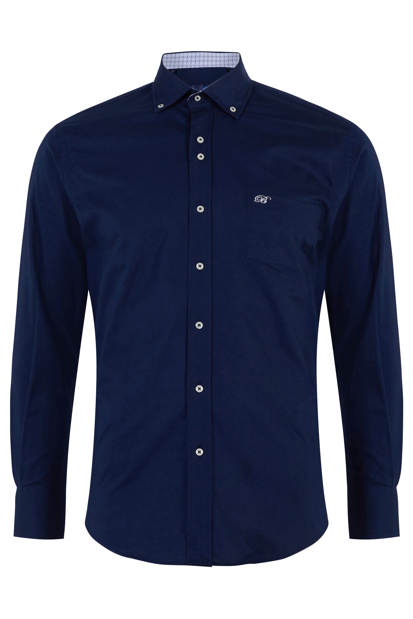 Andrew Button Under Long Sleeve Navy Shirt