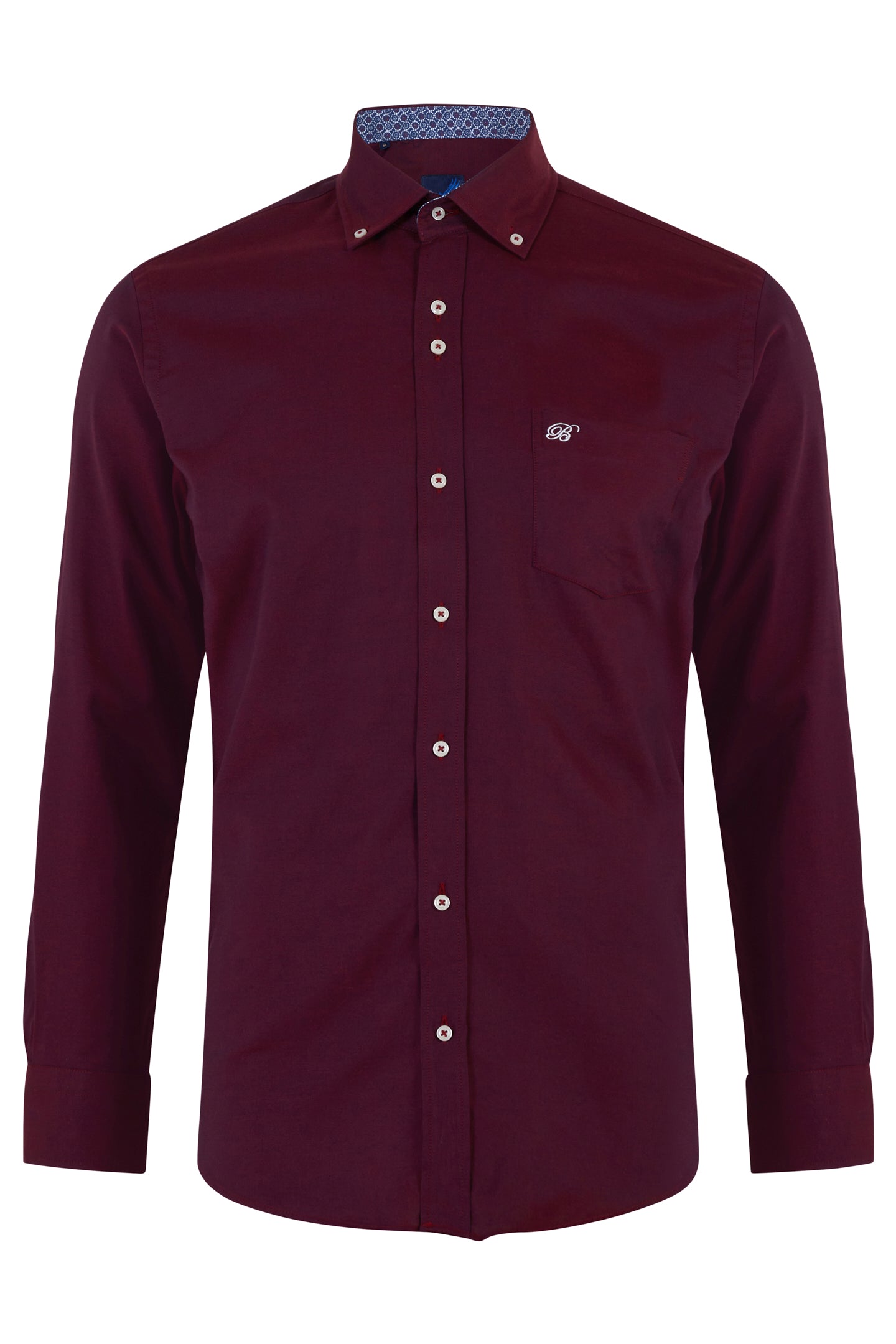 Andrew Button Under Long Sleeve Wine Shirt