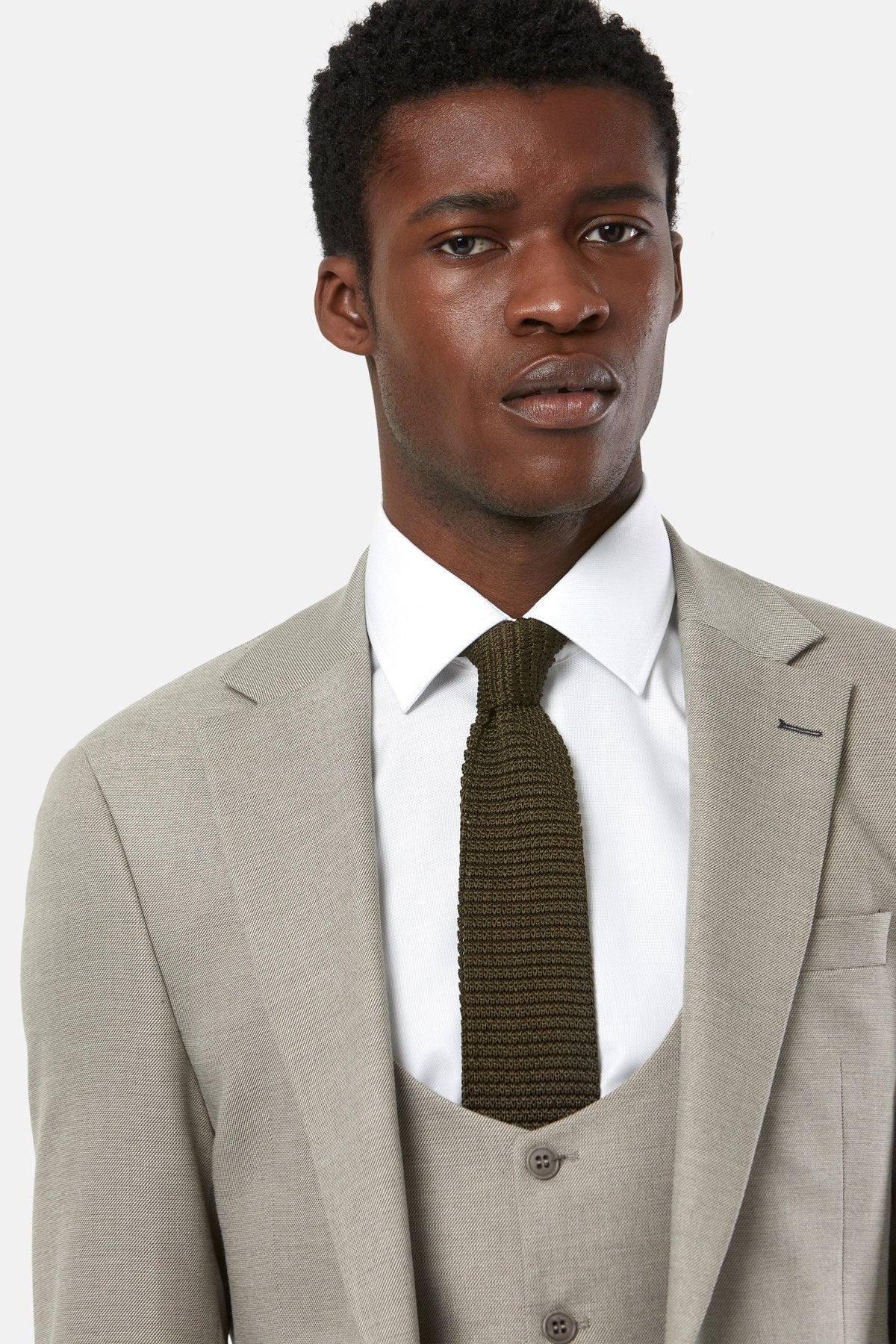 TRAVIS BENETTI Zac 3 Piece Stone Suit STONE back view