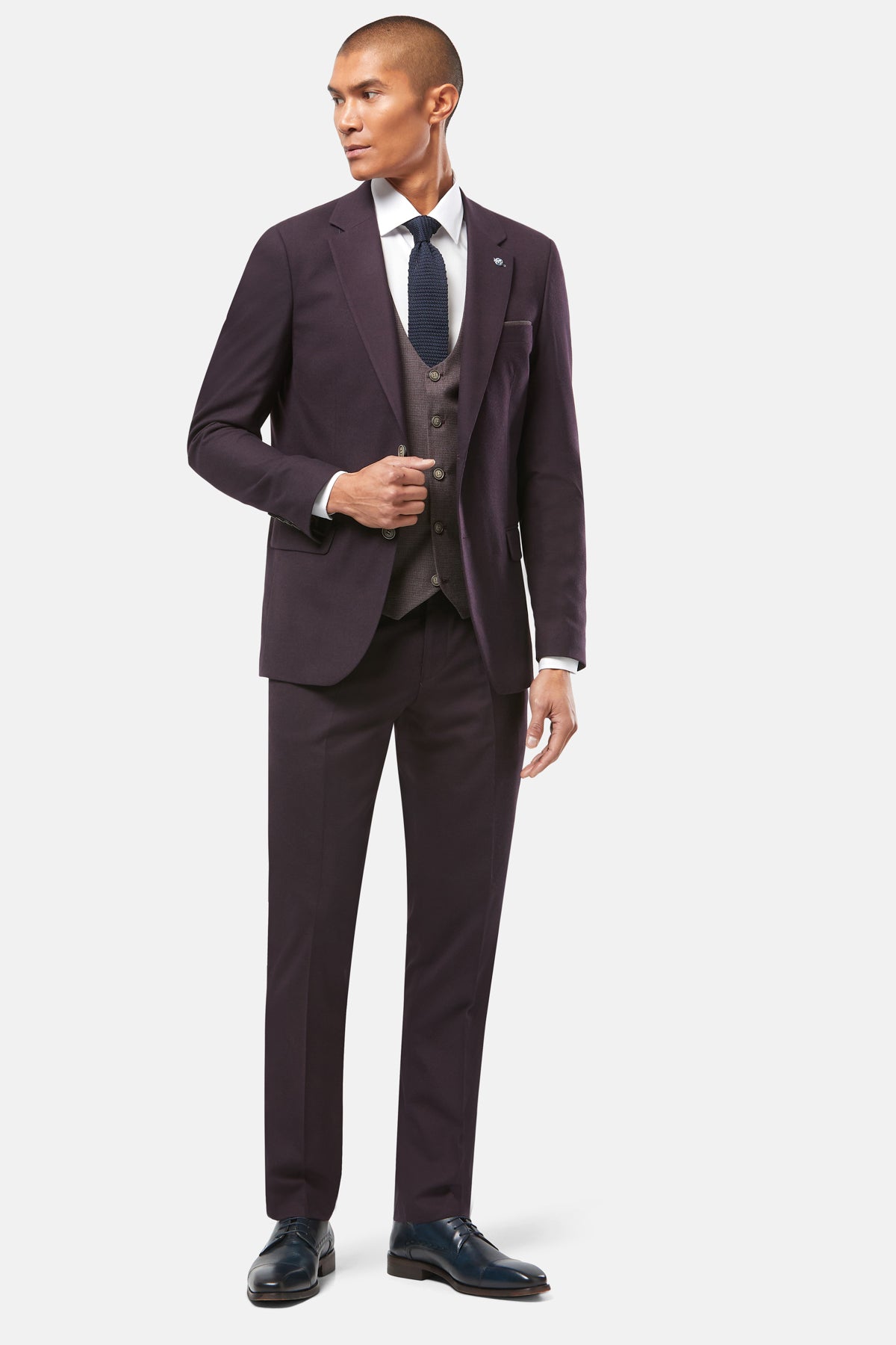 Ronnie 3 Piece Tapered Fit Grape Suit-Full length view