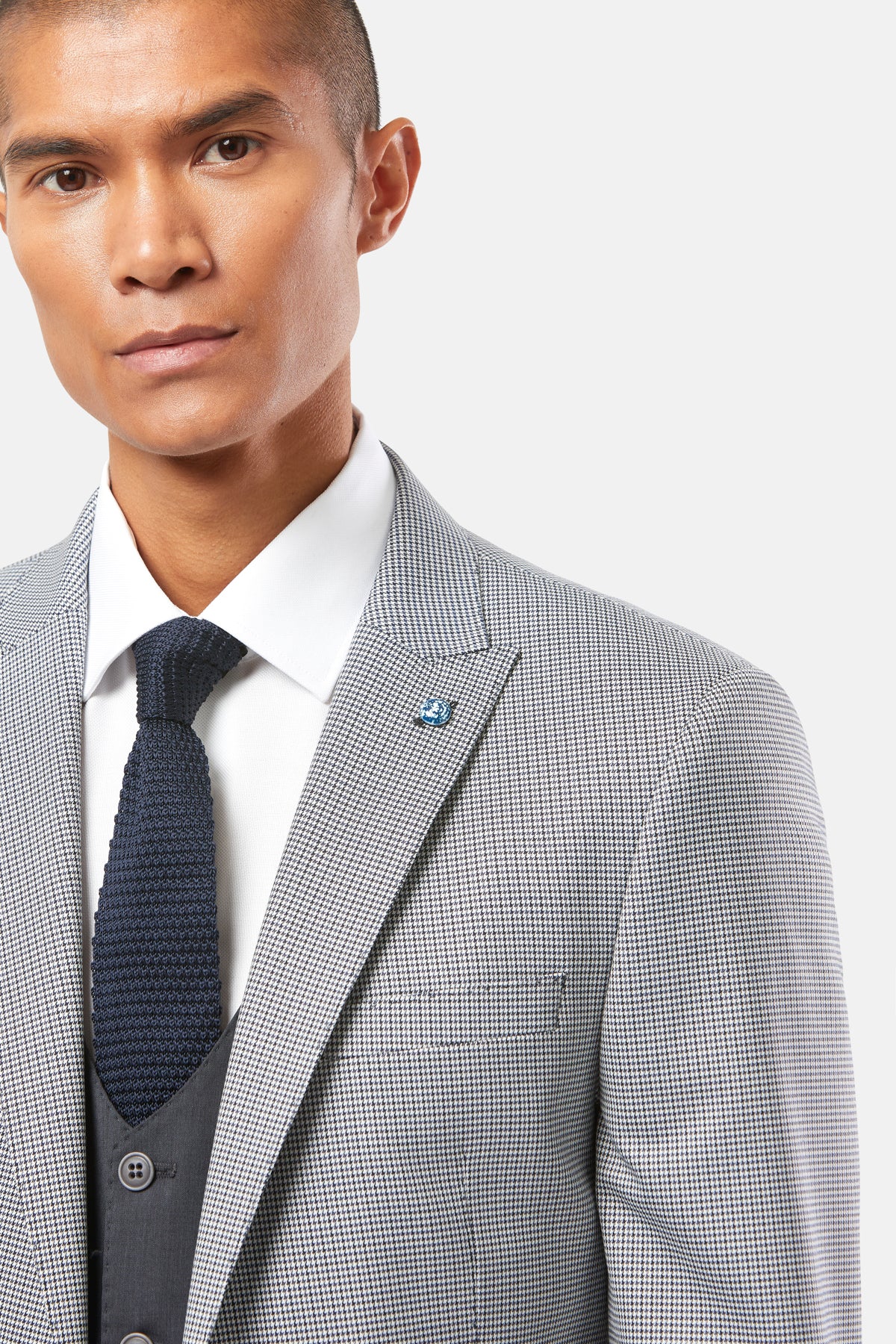 Colin Three Piece Charcoal Houndstooth Suit-Lapel view